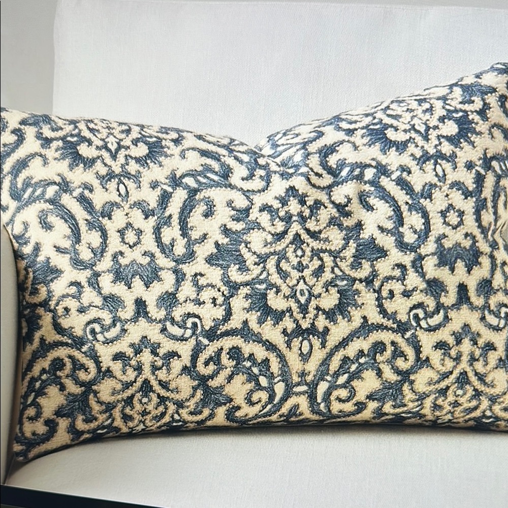 Pottery Barn Reilley Blue and Cream Damask Throw Pillow